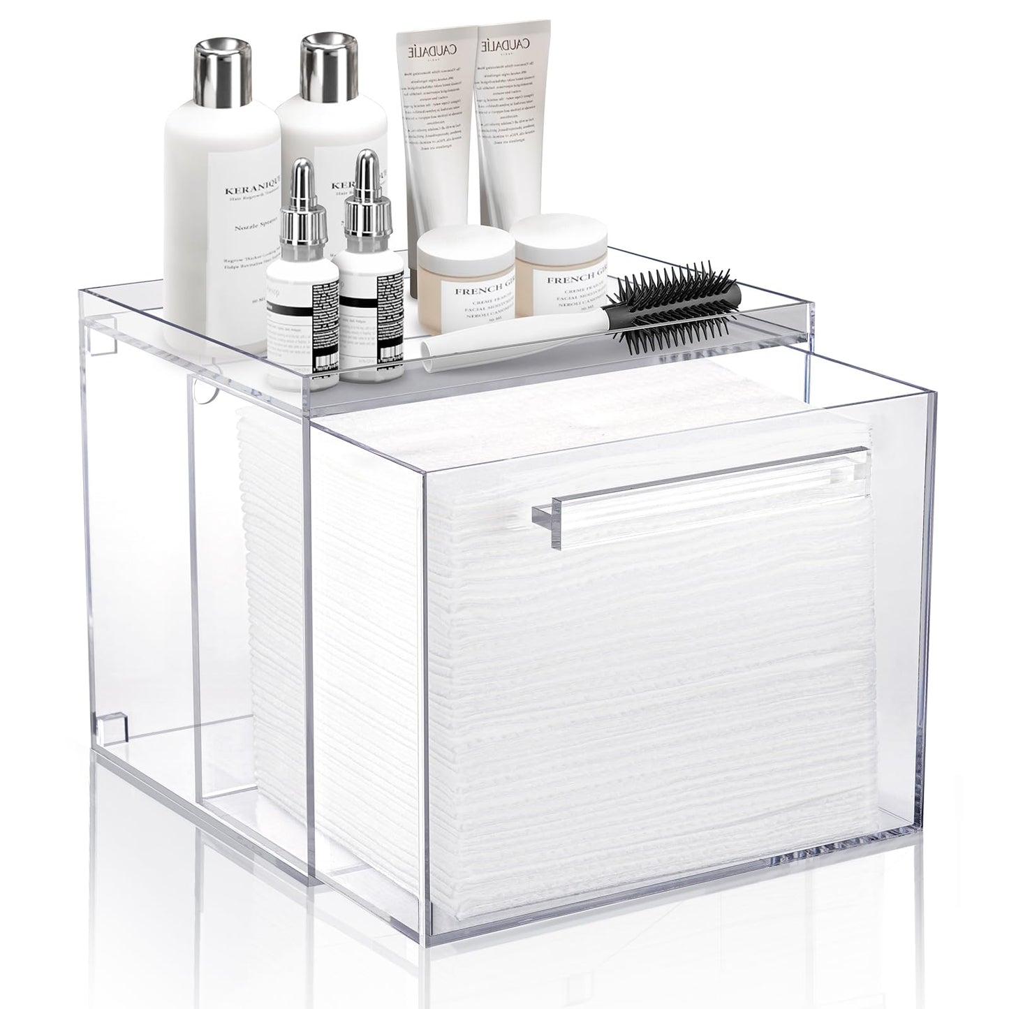TAINESS Disposable Facial Towels Storage Box - Acrylic Container Compatible With Clean Skin Club Clean Towel XL - Wall-Mounted Makeup Organizer With Drawer Valentine's Day Gifts
