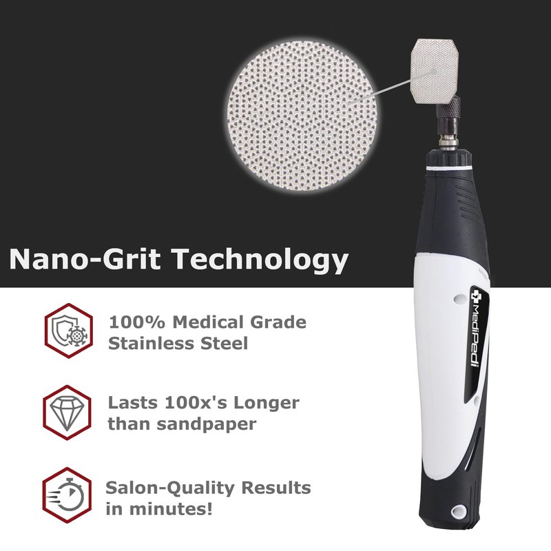 Stainless Steel Electric Pedicure File with Reusable Coarse and Fine Heads, Metal Foot File Callus Remover for Feet. Effortlessly Removes Calluses, Dead Skin for Smooth Healthy Feet