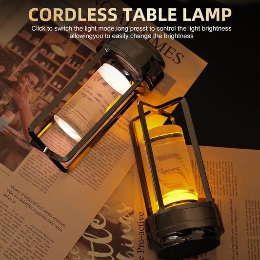 2-Pack Portable Touch Control Table Lamp with 5000mAh Battery, 3-Color Stepless Dimming Cordless LED Light for Bedroom/Camping/Restaurant/Bar Indoor & Outdoor (2-Pack Pearl Black)