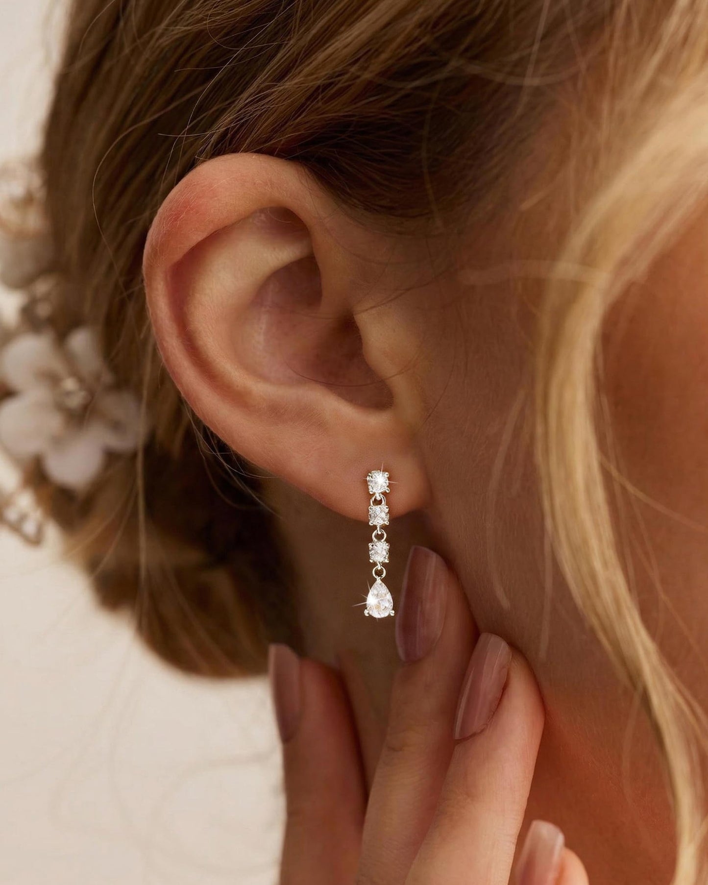 Asdecy 925 Sterling Silver Dangle Earrings for Women Trendy - Brides Drop Dangle Cubic Zirconia Elegant Prom Bridal Bridesmaids Wedding Anniversary Dangling Jewelry