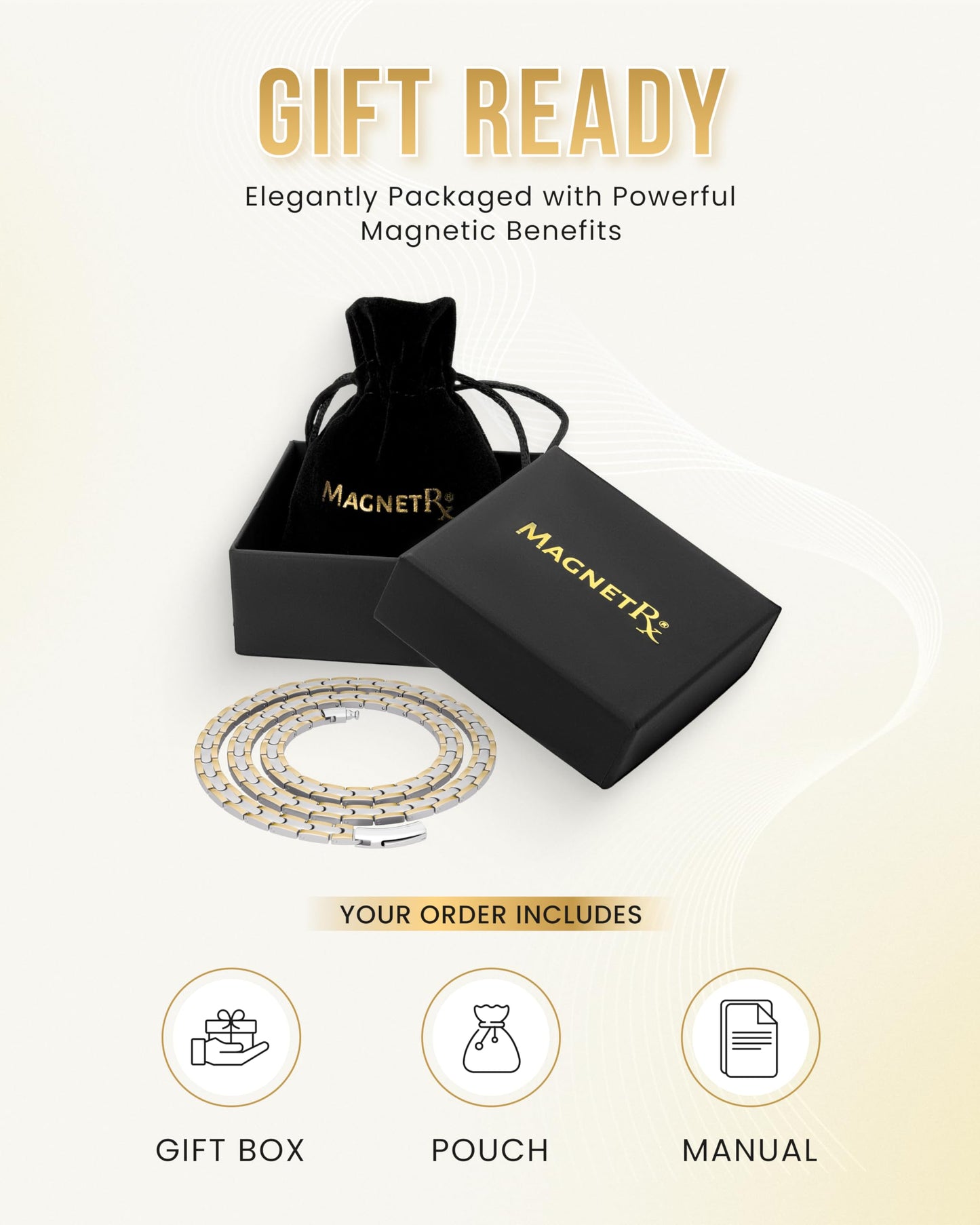 MagnetRX Titanium Magnetic Necklace – Ultra Strength Magnetic Necklaces for Women & Men – Effective Titanium Necklace with 55 Magnets (Silver & Gold, 20 Inches)