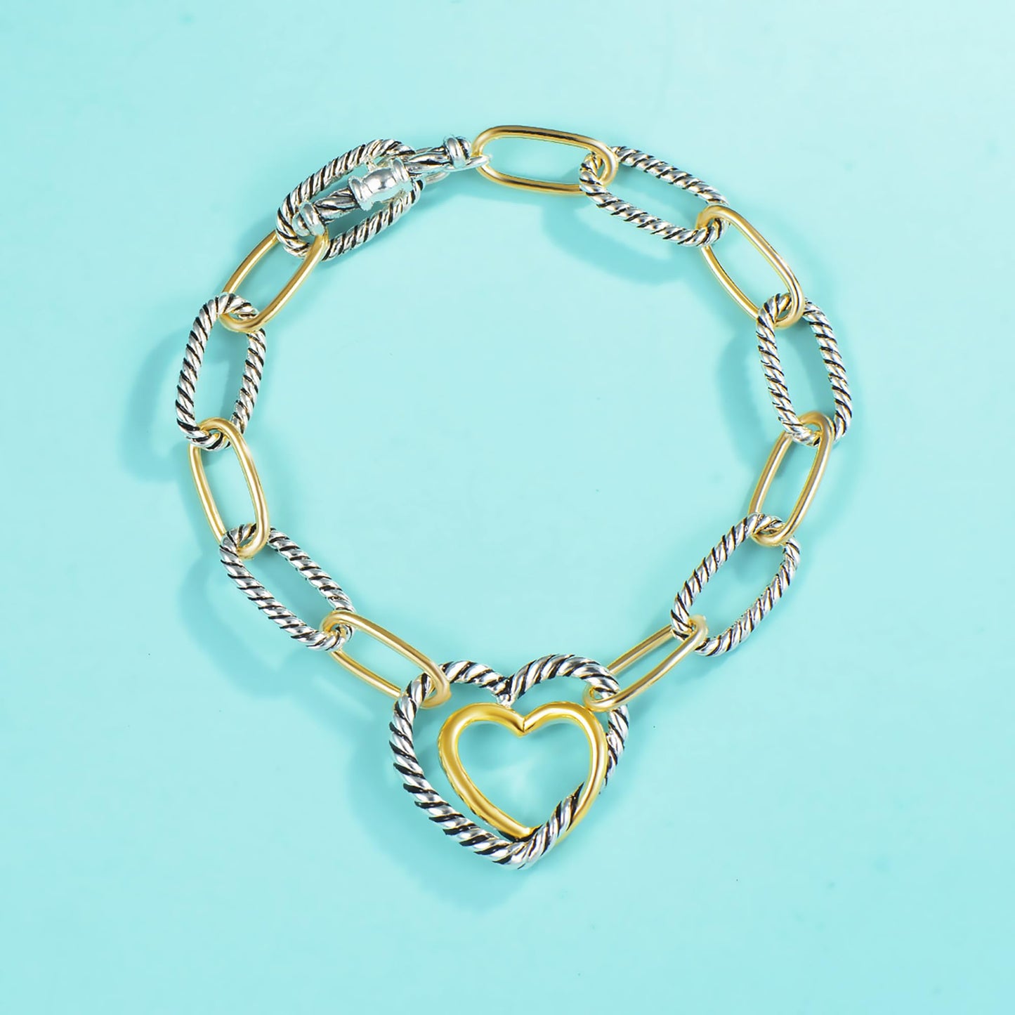 UNY JEWEL Twisted Cable Link Chain Bracelet Two Tone Heart Twisted Charm Women Jewelry Christmas Designer Inspired Look Alike Fashion