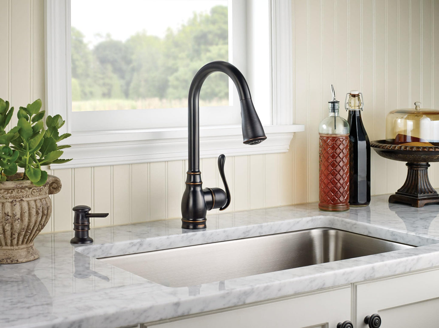 Moen CA87003BRB Single Handle Kitchen Faucet with Pullout Spray from the Anabelle Collection, Mediterranean Bronze