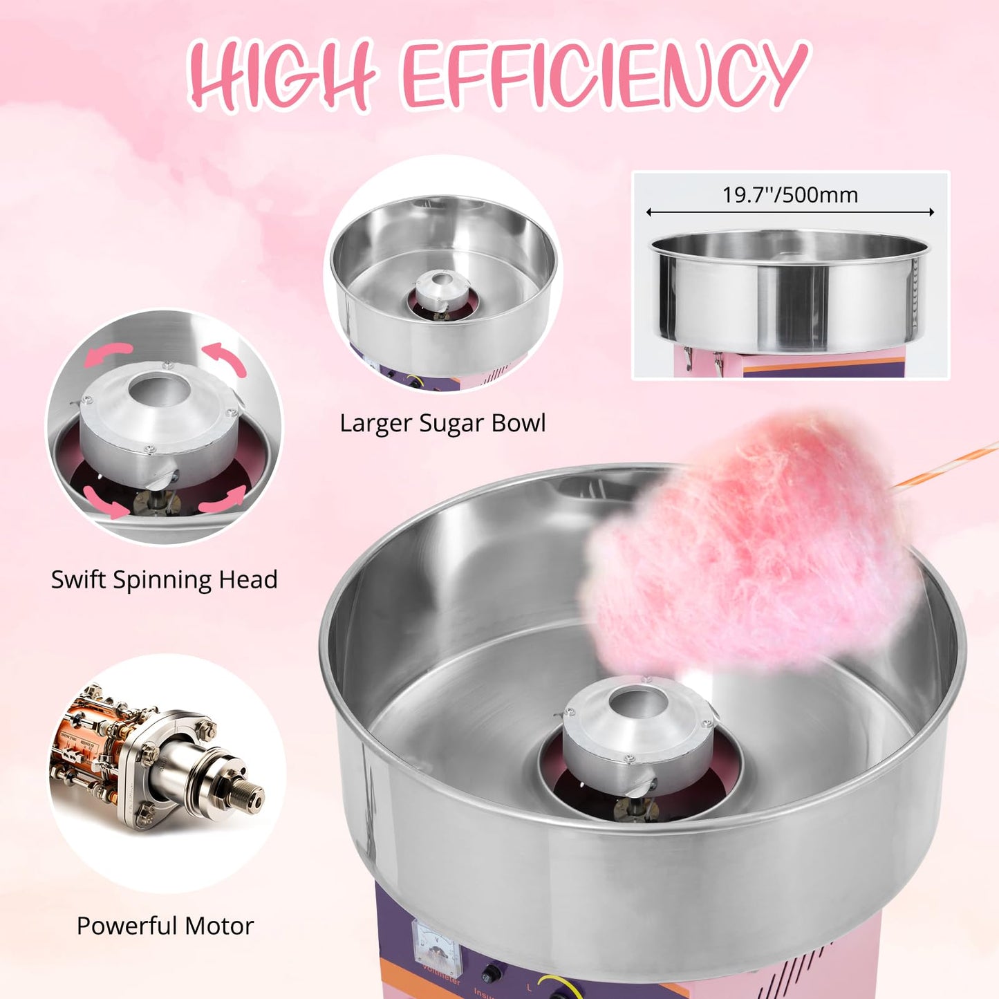 GAOMON Cotton Candy Machine Commercial, 1000W Electric Cotton Candy Machine, Cotton Candy Maker with Stainless Steel Bowl, Sugar Scoop, Storage Drawer, Perfect for Family Party, Kids Birthday, Pink