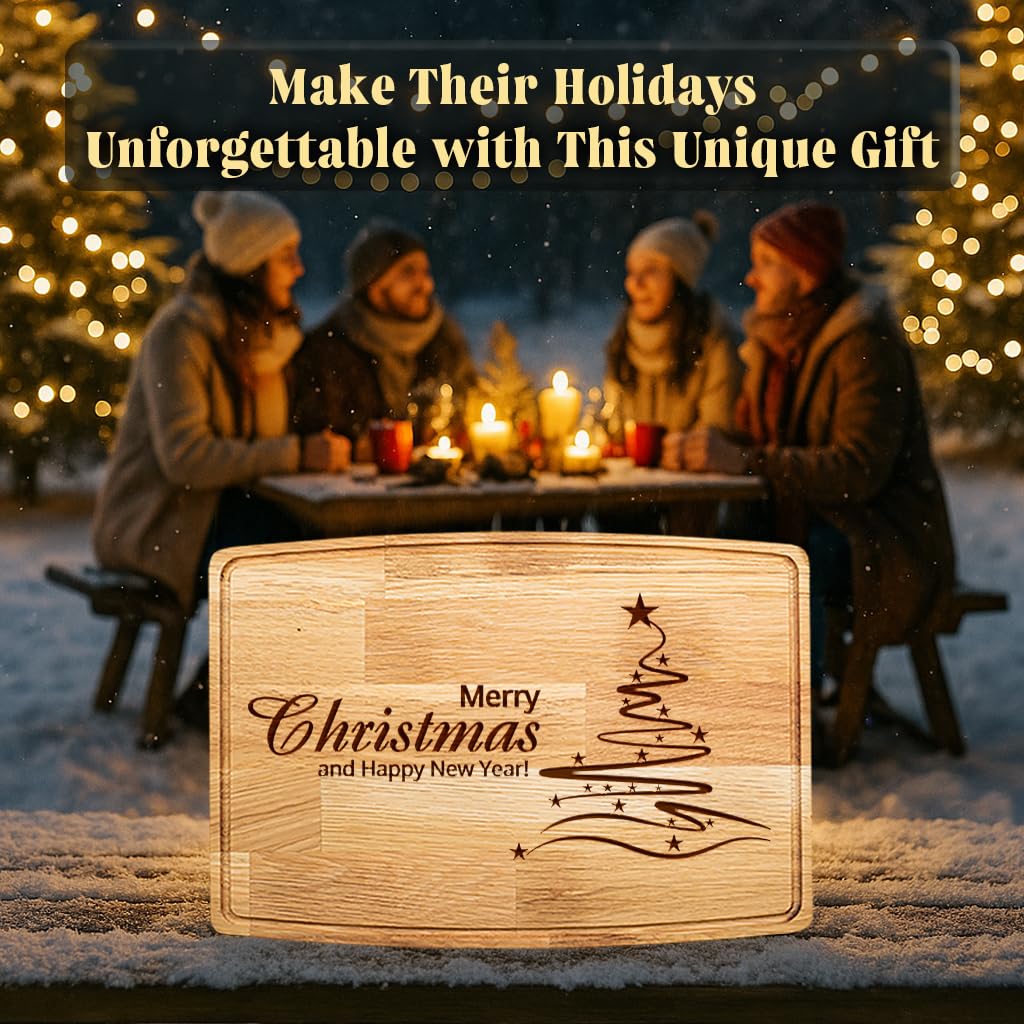 2026 Christmas Cutting Board – Laser Engraved Wooden Holiday Charcuterie Board, Merry Kitchen Décor, Christmas Gift for Family, Friends, Mom, Dad & Housewarming (11.5" X 7.5 Oak Wood Compact)