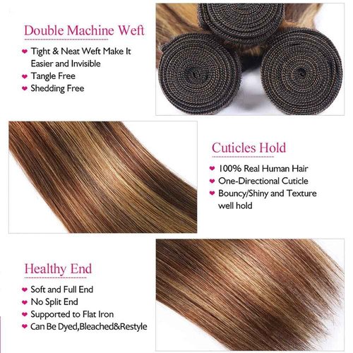 Habiliana Bundles Human Hair 22 24 26 Inch Straight Wave P4/27 Human Hair Bundles 11A Unprocessed Brazilian Virgin Quick Weave Hair Extensions for Black Women