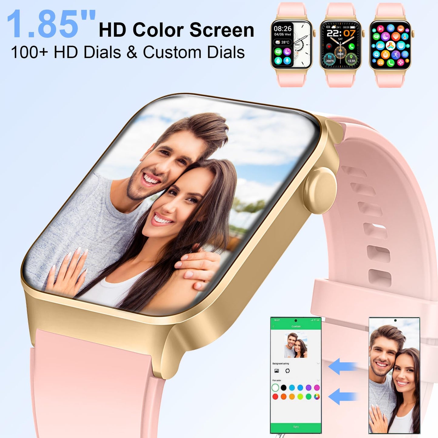 Smart Watch for Men Women(Answer/Make Call), 1.85" Smartwatch 113 Sports Modes Fitness Tracker with Heart Rate Sleep Blood Oxygen Monitor Pedometer, IP68 Waterproof Fitness Watch for Android iOS[2024]