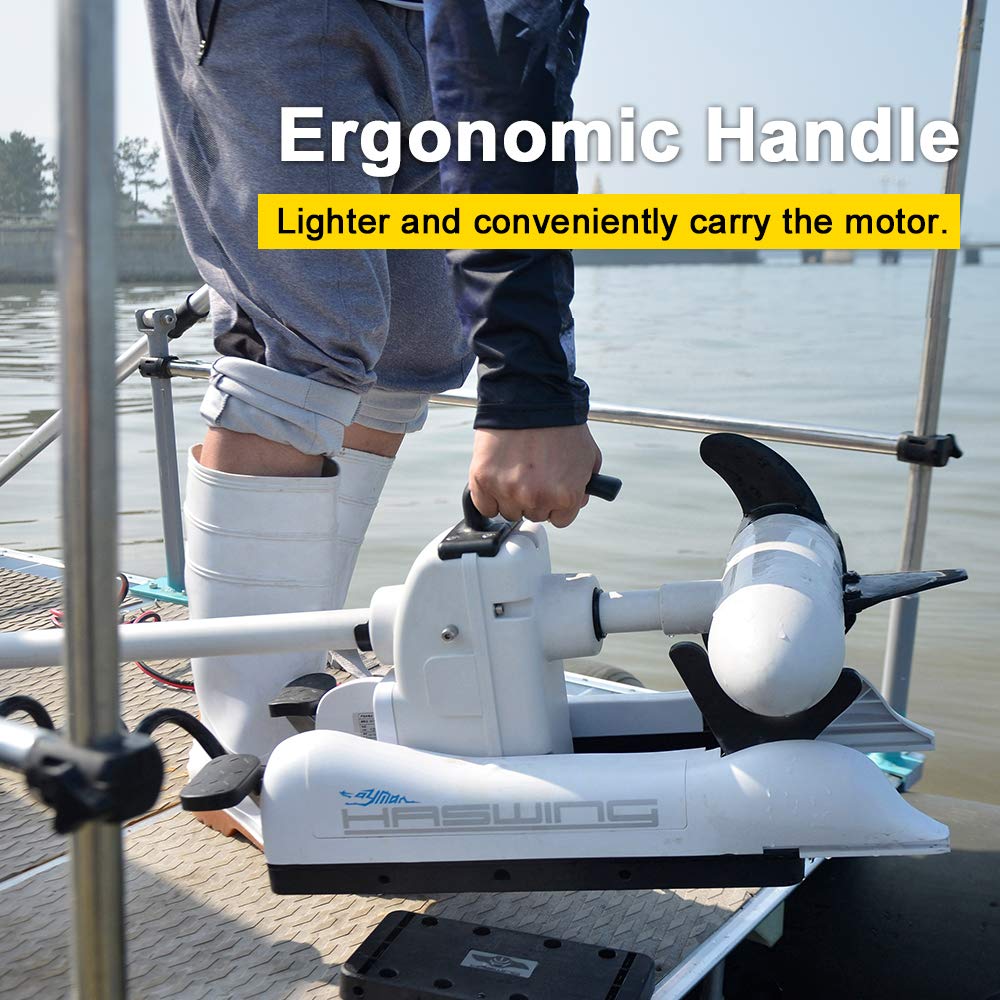 AQUOS Haswing CaymanB Bow Mount Trolling Motor with Wireless Remote & Wireless Foot Control, Quick-Release- 80 Lb. Thrust, 54 in. Shaft, Saltwater & Freshwater