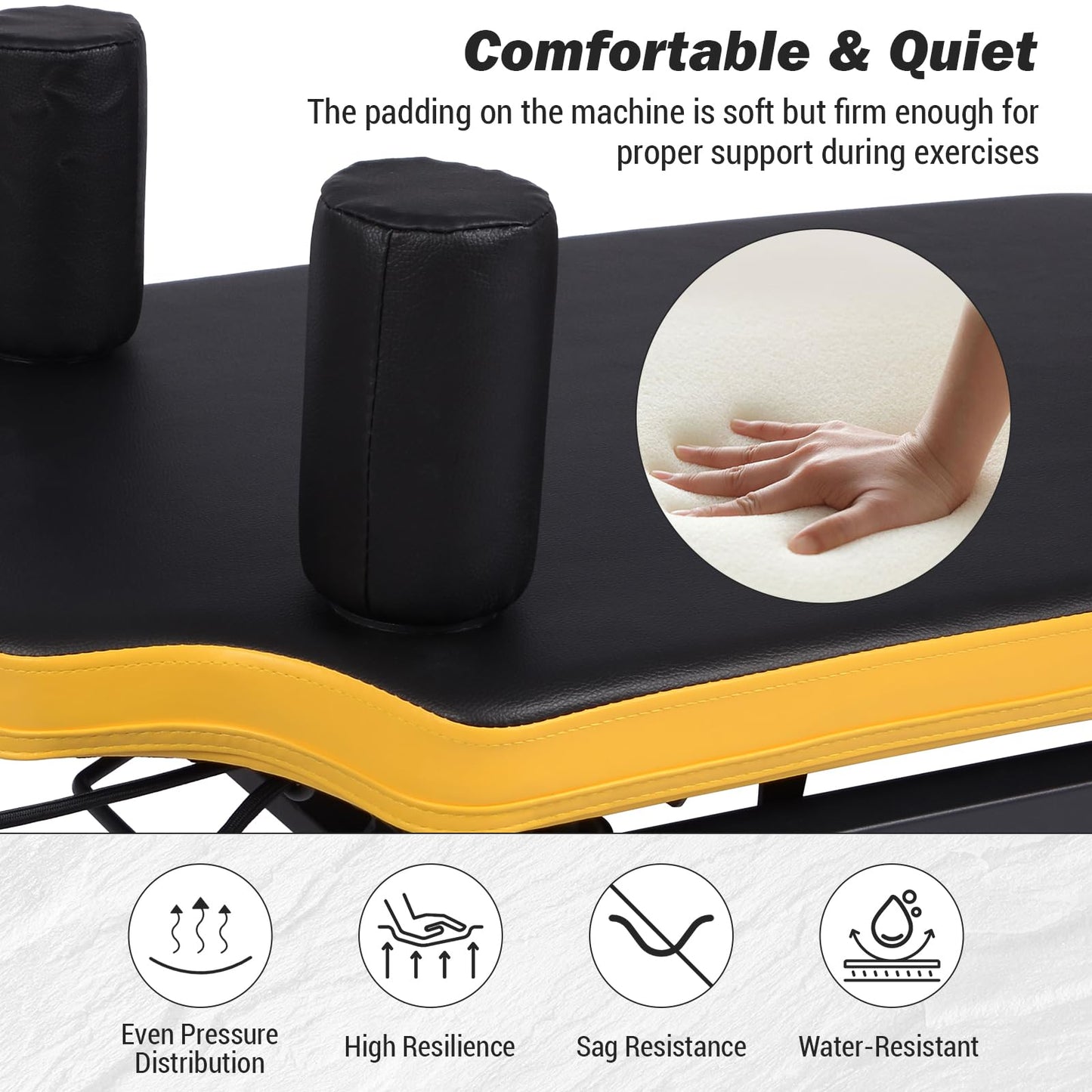 Pro Pilates Reformer,Foldable Pilates Machine for Home Gym Workout,Home Pilates Equipment with Dual Resistance- Springs and Cords,Pilates Machine for Advanced,Beginners(Black & Yellow