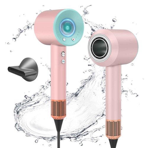 1600W Fast Drying Hair Dryer,Negative Ionic Blow Dryer with High-Speed 110,000 RPM Brushless Powerful Digital Motor,Low Noise Thermo-Control (Light Blue+Pink)