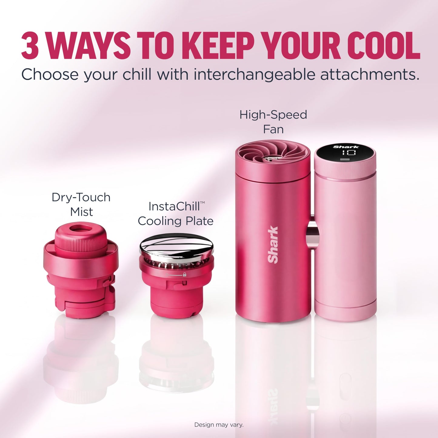 NEW Shark ChillPill — The Only 3-in-1 Personal Cooling System with InstaChill Cooling Plate, Dry-Touch Mist, & Powerful Fan, Handheld, Wearable, Rechargeable Battery, 10 Speeds, Dragon Fruit, FA022PK