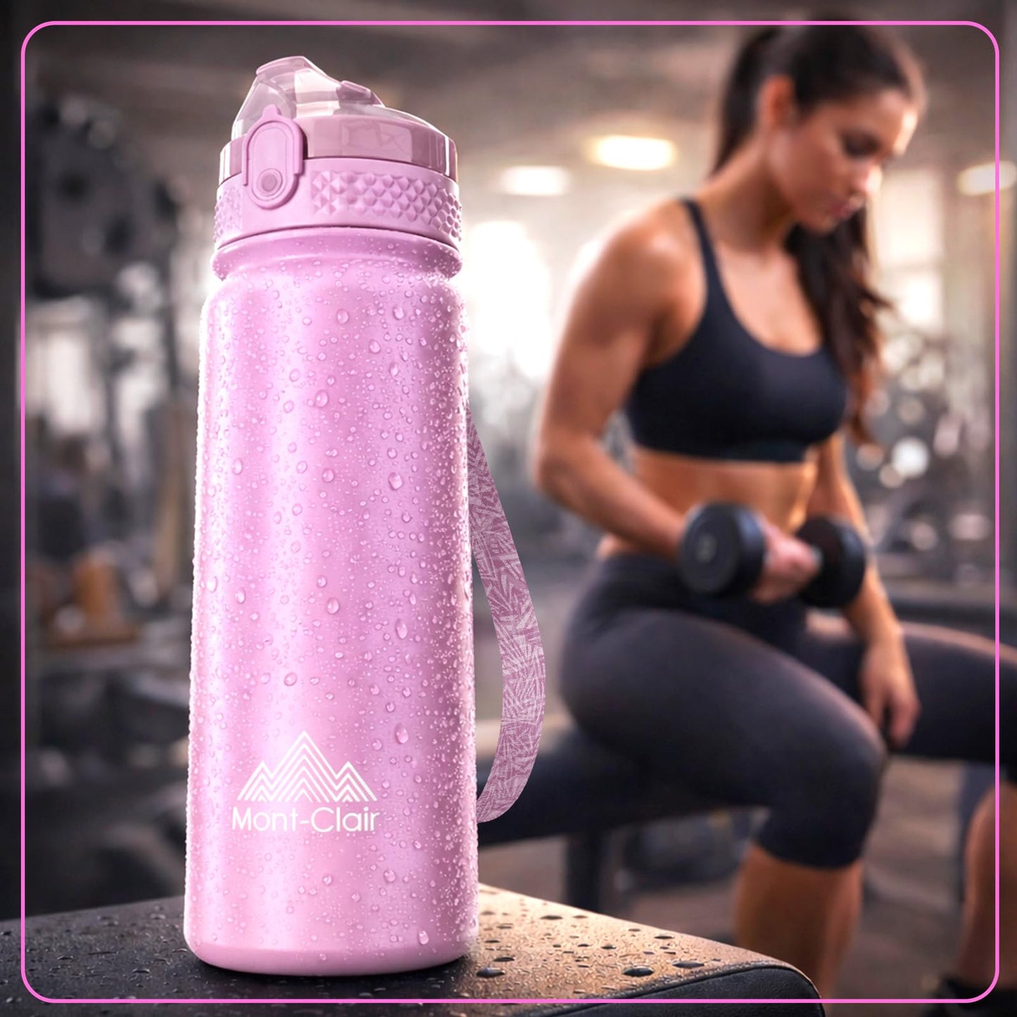 Mont-Clair Sport Water Bottle - 20oz Insulated Water Bottle with Straw - Patented Lid, BPA FREE, For Sports, Gym, Cycling, Bike - Quick Hydration - Pink