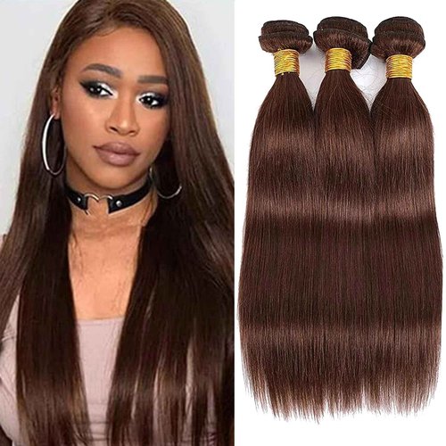 Habiliana Bundles Human Hair 22 24 26 Inch Straight Dark Brown 4 Human Hair Bundles 11A Unprocessed Brazilian Virgin Quick Weave Hair Extensions for Black Women