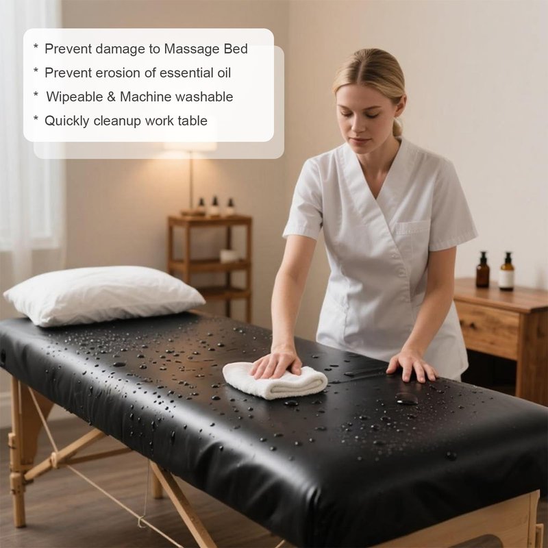 Massage Table Cover Protector Vinyl Leather Spa Bed Covers - Fits Beds 28-32" Wide, Lash Bed Protective Cover Fitted, Esthetician Accessories, Waterproof & Oilproof & Reusable & Elastic (Black)