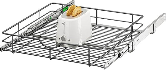 Pull Out Shelves - 23" W x 22" D Soft Close Pull Out Cabinet Organizer 1 Tier - Sliding Shelves with Shelf Liner - Heavy Duty Steel Wire Drawers for Kitchen Cabinets, Pantry, Bathroom