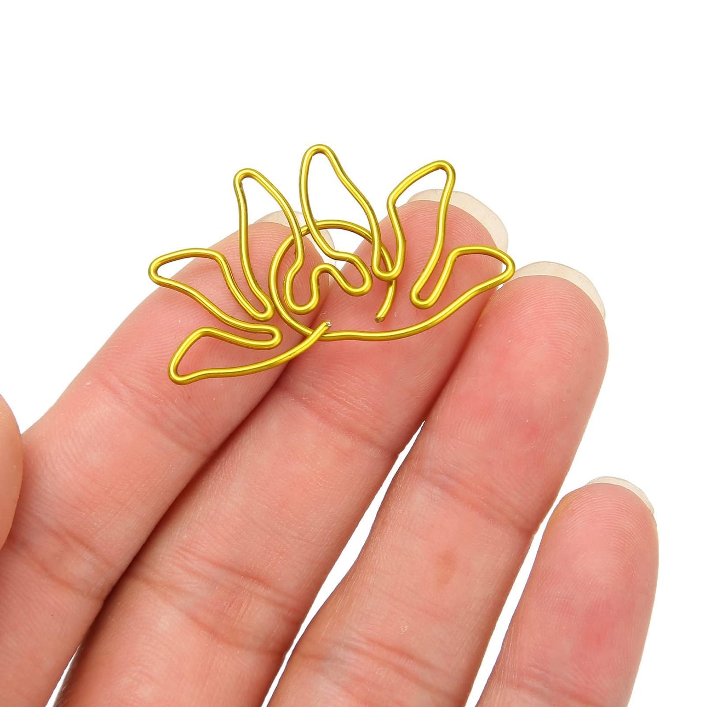 Kukyller 100PCS Small Gold Paper Clips, Small Metal Lotus Flower Shaped Paper Clips Decorative Paperclips Portable Office Supplies for Office School Home Desk Organizers