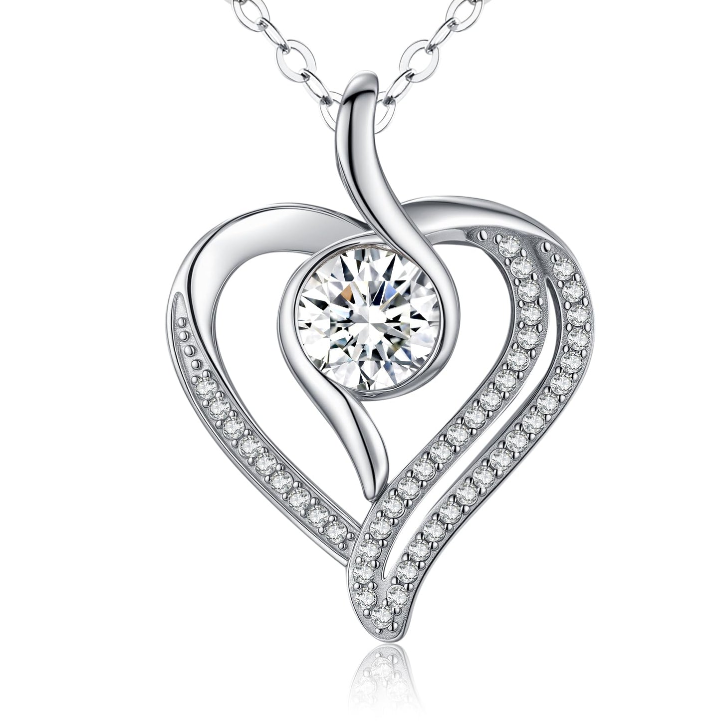 1 Carat Moissanite Necklace 925 Sterling Silver Jewelry 5A Cubic Zirconia Heart Pendant Necklace Gifts for Mom Women Girlfriend Grandma Her Wedding Birthday Anniversary Engagement Valentine's Day