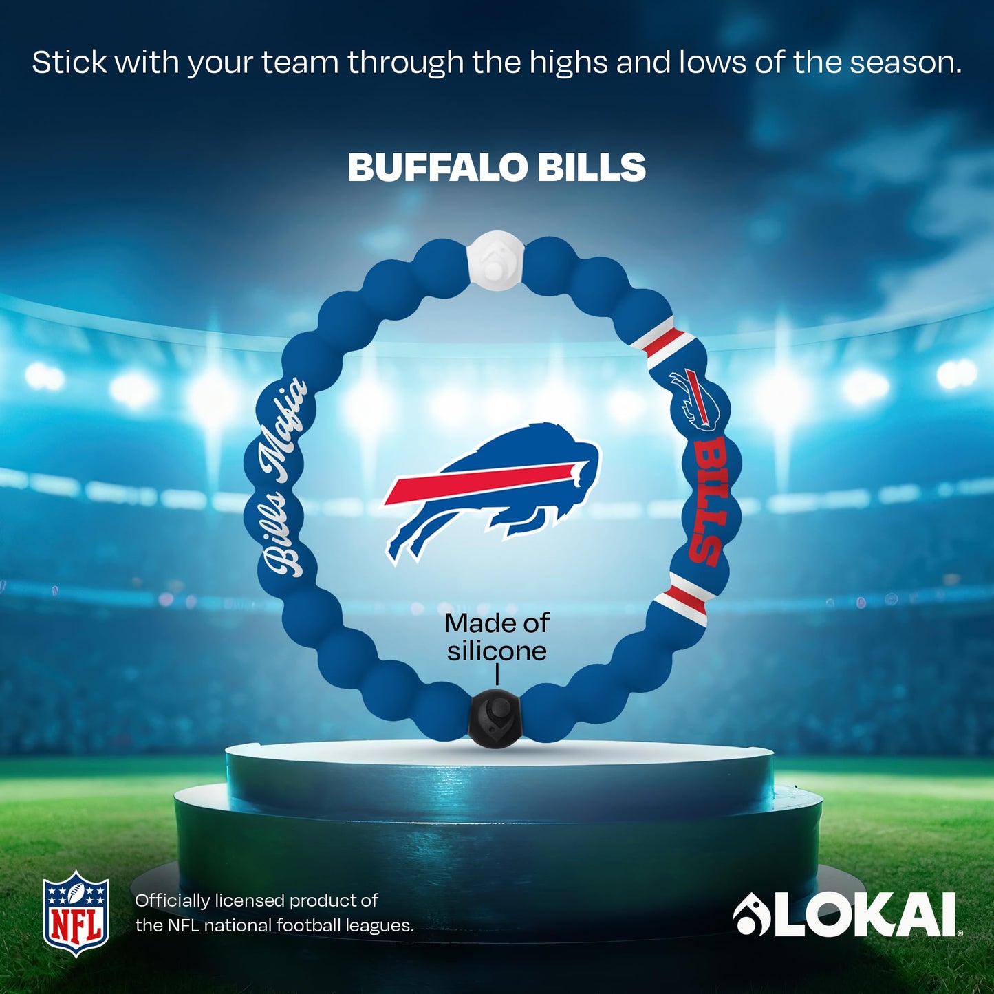Lokai NFL Football Collection Silicone Beaded Bracelet, Buffalo Bills Classic (Medium) - Beaded Bracelet for Women & Men, Silicone Jewelry Bracelet Slides-On for Comfortable Fit