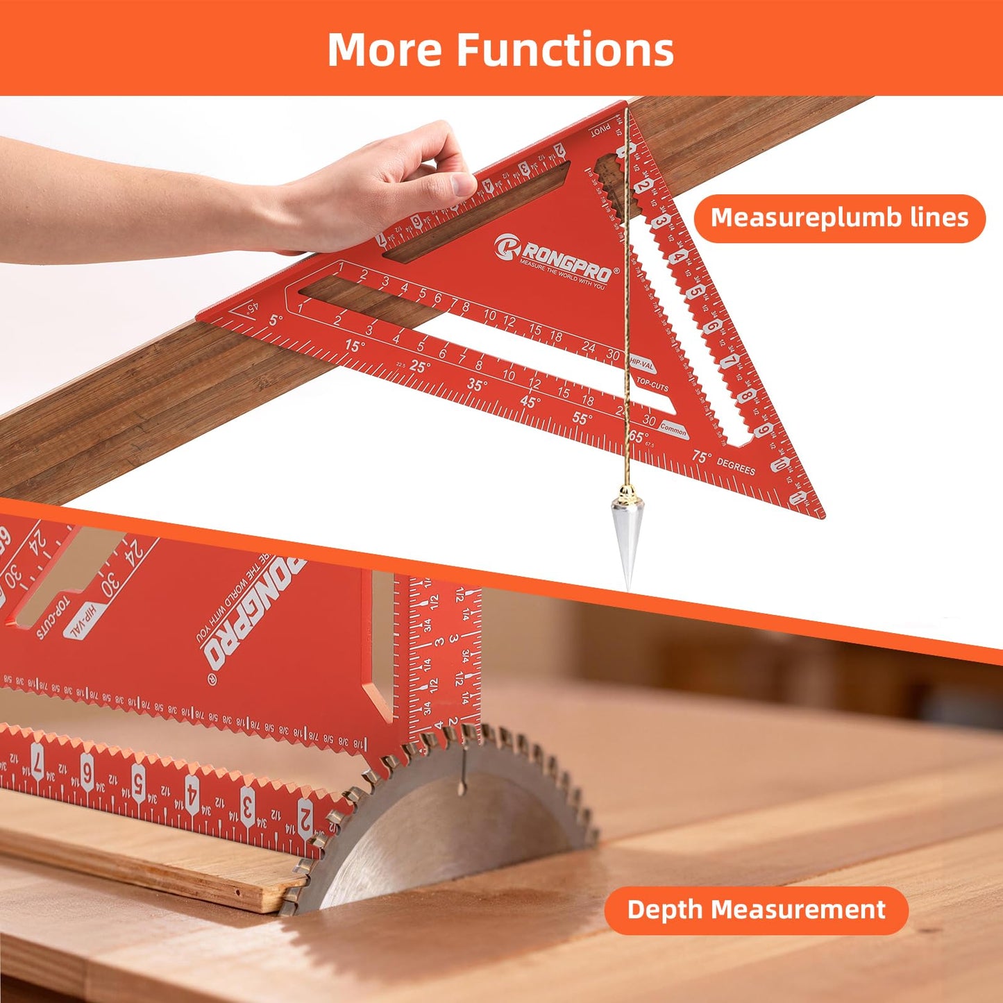 RONGPRO Aluminum Alloy 12in Carpenter Square and 12in Zinc-Alloy Combination Square Set, CNC-Machined with Woodworking Pencil, Carpenter Measuring Layout Tool for Woodworking and Home DIY.