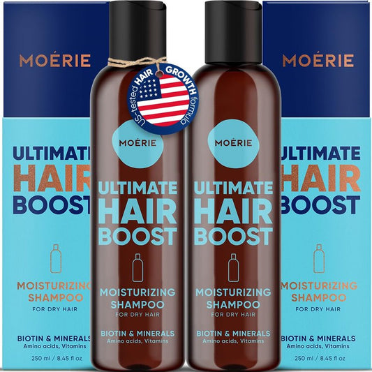Moerie Hair Growth Shampoo for Men and Women, Hair Loss Solution with Biotin and Rosemary, Moisturizing Shampoo for Thinning Hair – Ultimate Boost for All Hair Types, Double Set