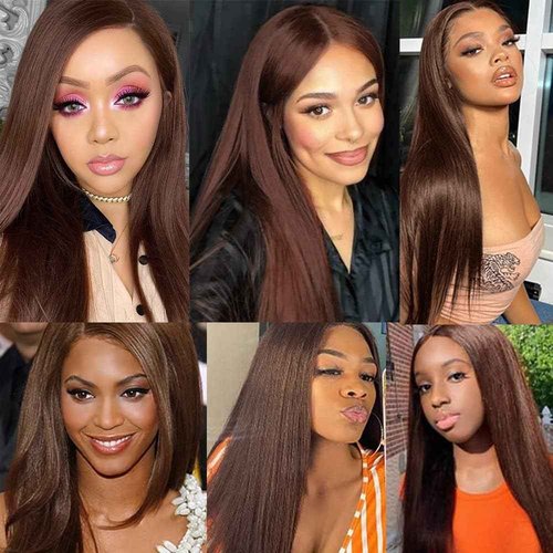 Giginger Brazilian Human Hair Bundles 24 26 28 Inch Chocolate Brown Straight Human Hair Bundles Brazilian Unprocessed Virgin Quick Weave Hair for Black Women