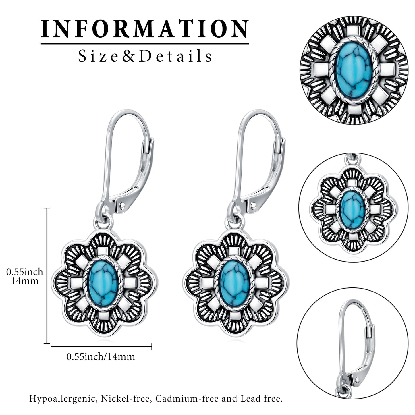 YYmqmq Turquoise Filigree Earrings for Women 925 Sterling Silver Western Jewelry Turquoise Dangle Earrings Laverback Country Jewelry Cowgirl Gifts for Women Girlfriend