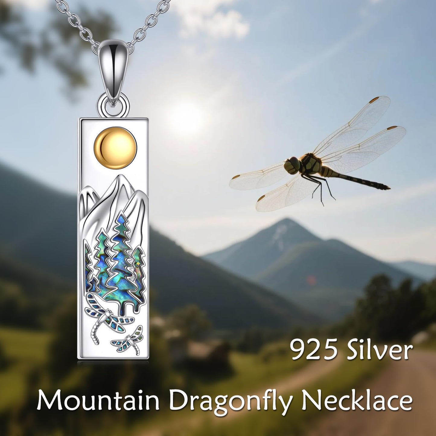 YFN Dragonfly Mountain Necklace for Women Sterling Silver Nature Jewelry Gift for Skiers, Hikers, Campers, Climbers and Nature Lovers