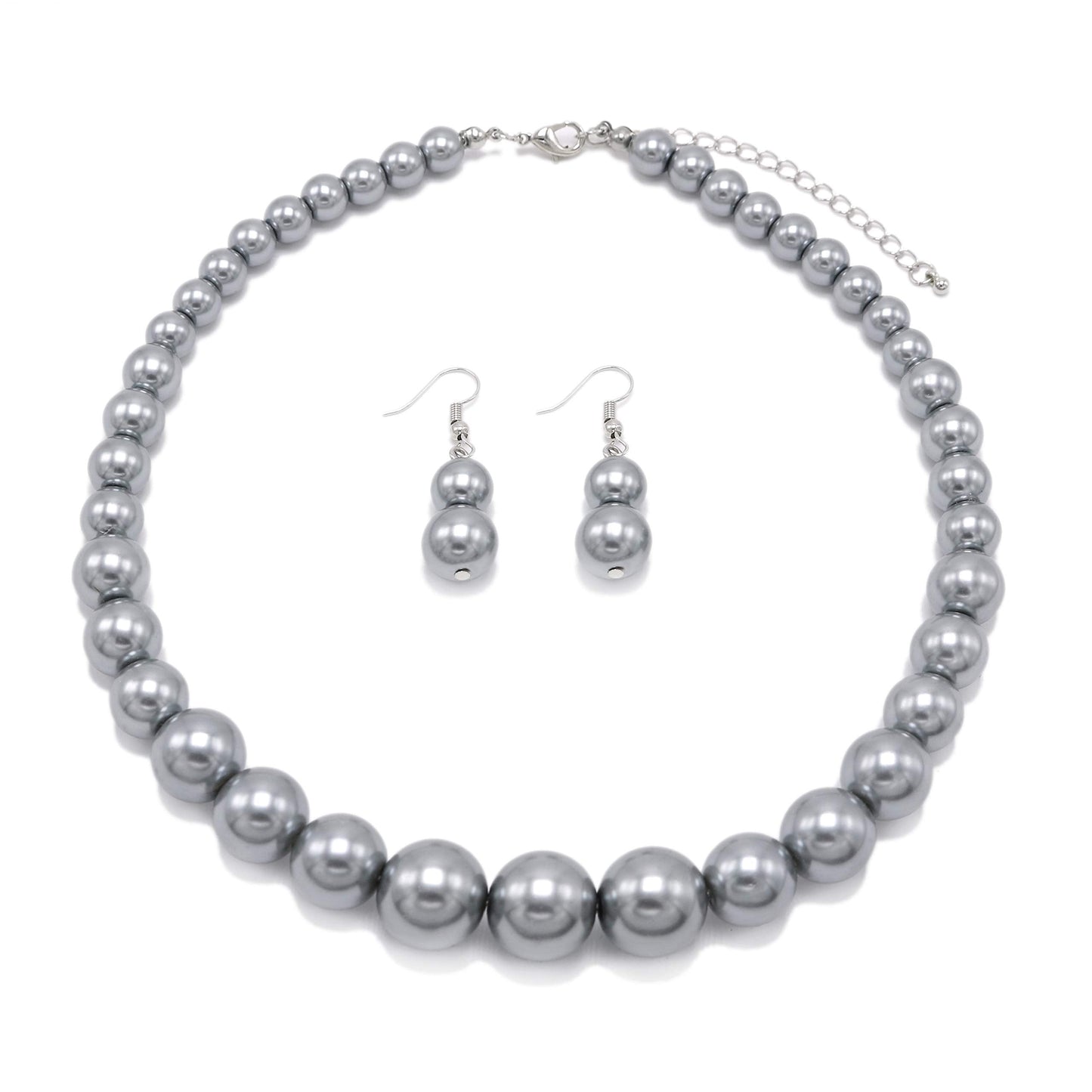 Cryshimmer Pearl Choker Necklace for Women Faux Pearl Beads Strand Necklace Earring Set Costume Jewelry (Grey)