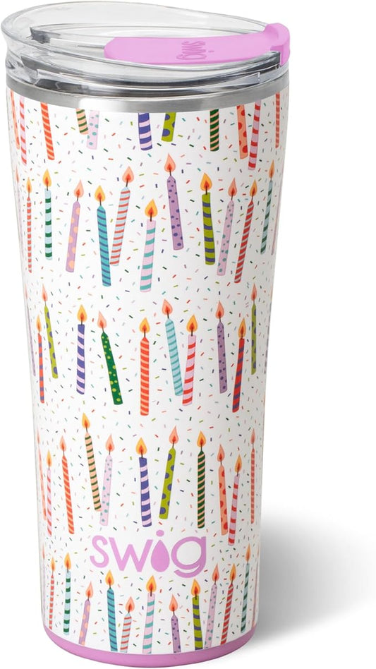 Swig Life 22oz Insulated Tumbler, Travel Coffee Tumbler with Lid, Cup Holder Friendly, Stainless Steel Travel Coffee Mug, Birthday Gifts for Women (Make a Wish)