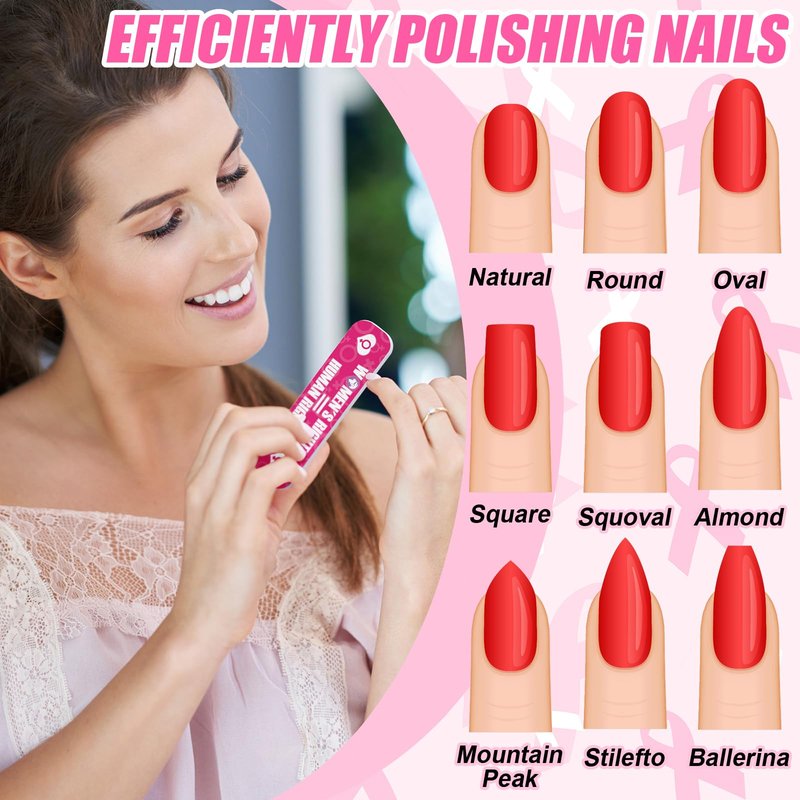 Lanties 200 Pcs Breast Cancer Awareness Nail Files Bulk Party Favor Accessories Pink Ribbon Gift Emery Boards Public Welfare Activity Kit for Women Girl(Breast Cancer Awareness,2.36 x 0.6 Inches)