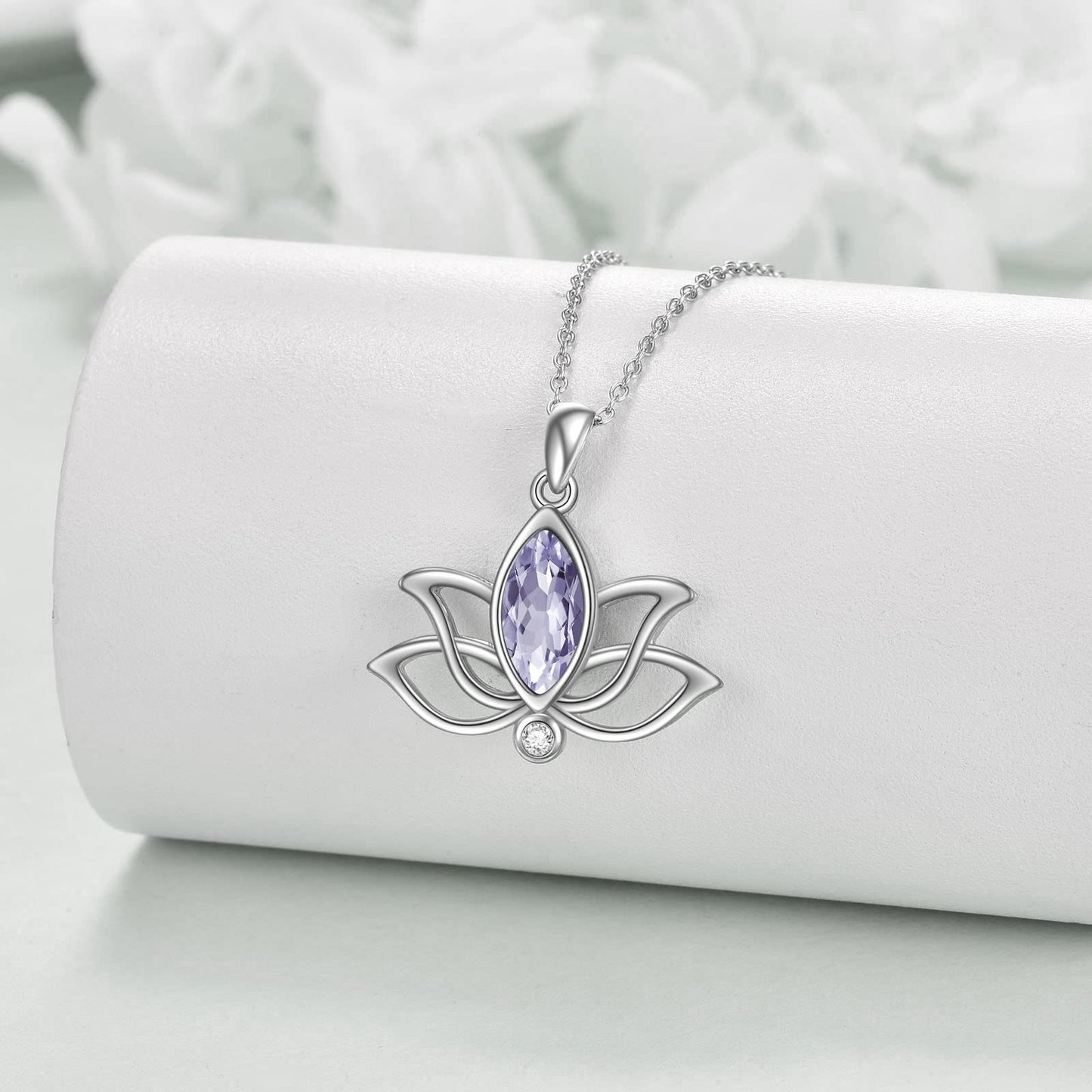YFN Lotus Necklace Sterling Silver June Birthstone Pendant Light Purple Alexandrite Jewelry Gifts for Women (Jun)