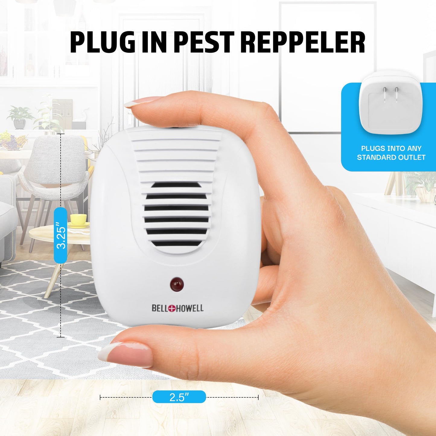 Bell+Howell 4 Pk Upgraded 2026 Ultrasonic Pest Repeller Indoor, Mice Repellent Indoor Home Kit, DIY Pest Control at Home, Plug in Spider Repellent, Rodent Repellent, Bug, Insect, Family & Pet Safe