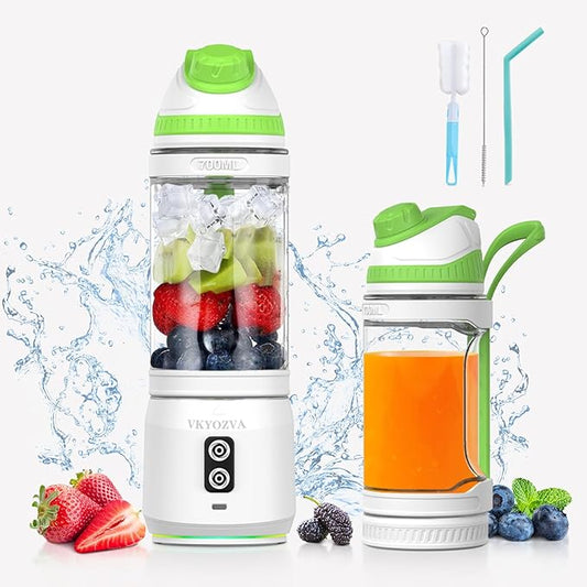 Portable Blender for Smoothies and Protein Shake, Cordless 24 oz Personal Juicer 300 Watt High Speed BPA Free Portable Blending Bottle with a Leakproof Lid (White Green)