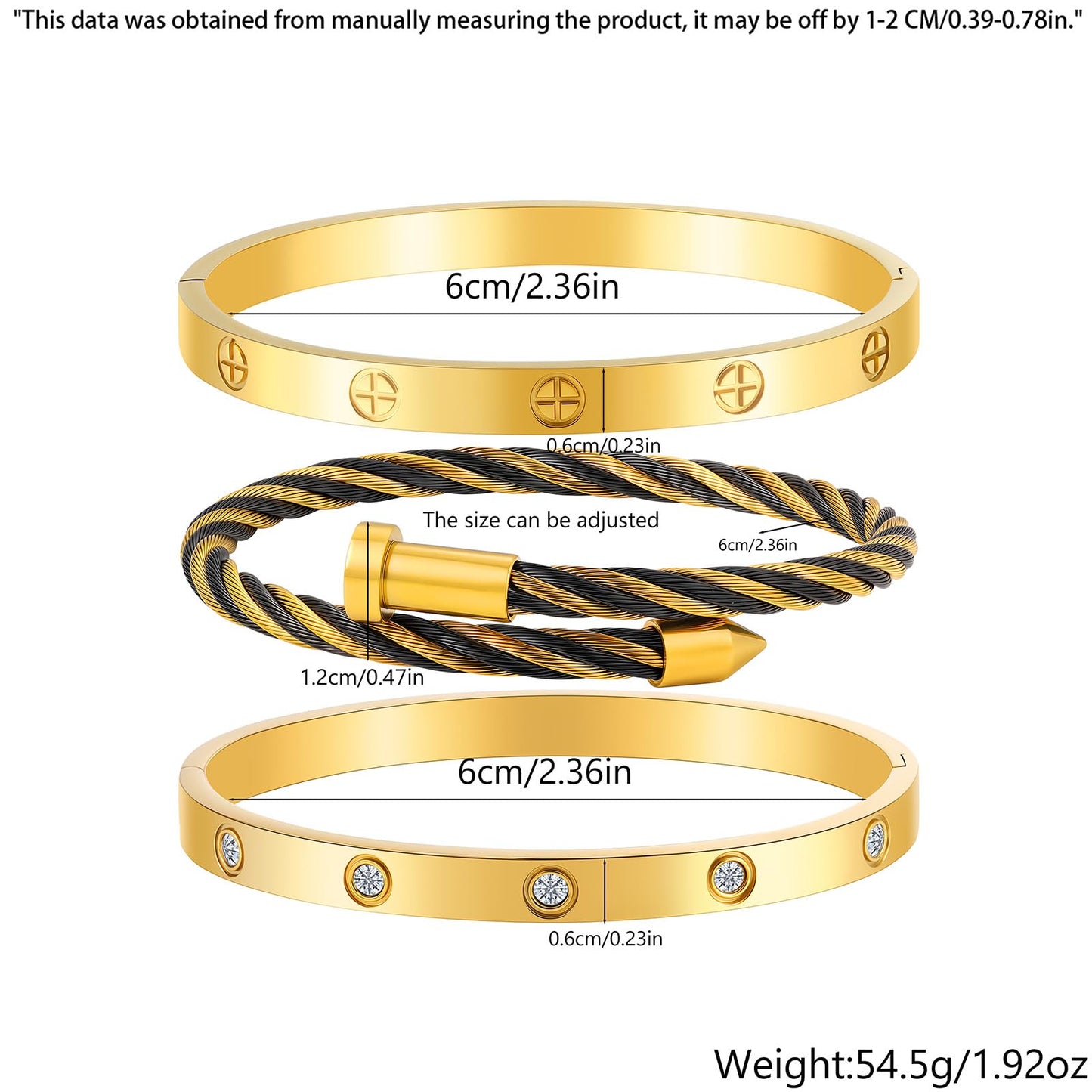 Camhanno Gold Bracelets for Women - Stackable Bangles with Friendship & Love Theme - Stainless Steel Jewelry Gift for Her (Style 11)