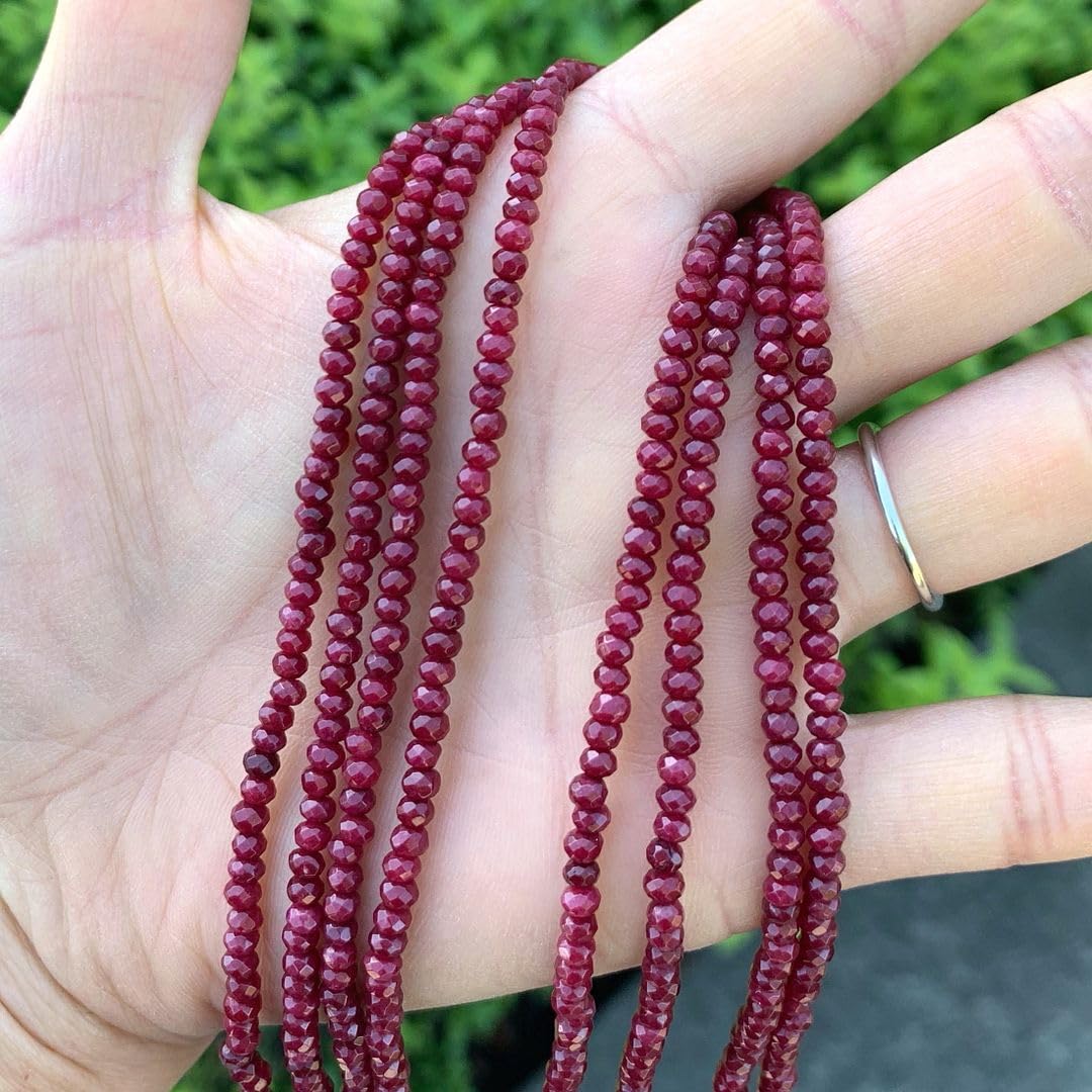 Adabele 13.5 Inch Natural Garnet Red Quartz Healing Gemstone 3mm Small Tiny Faceted Rondelle Spacer Loose Stone Beads (130-140pcs) for Jewelry Making GH2R-3