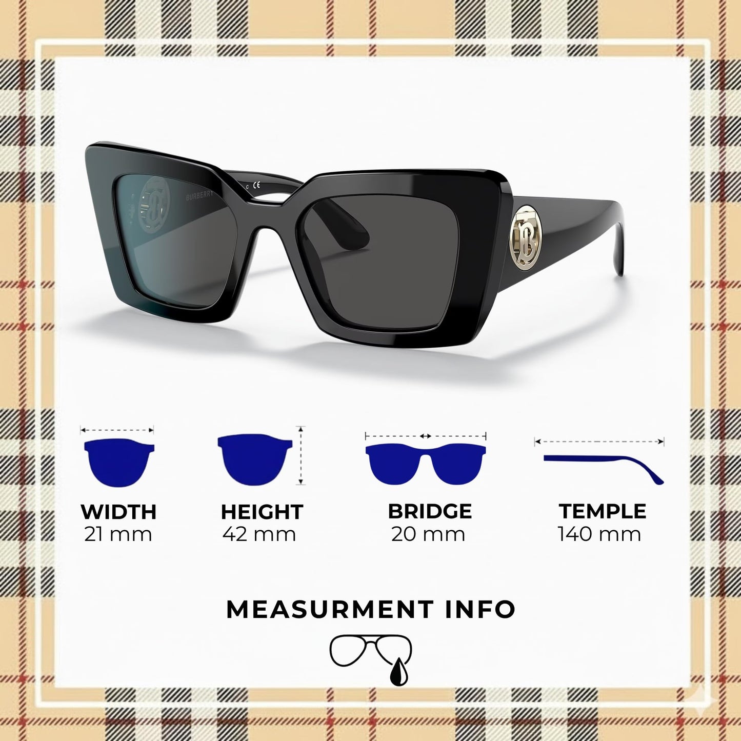 BURBERRY DAISY BE4344 Square Shape Acetate Sunglasses with Luxury Eyewear Kit