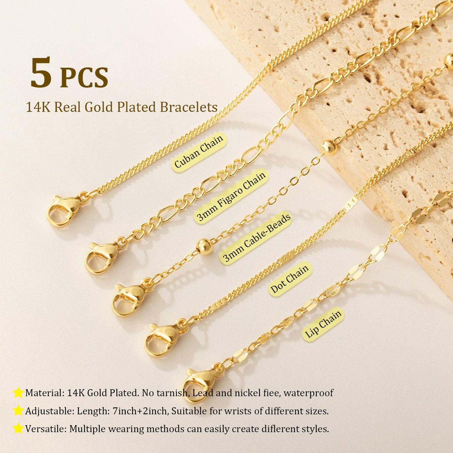 Gold Bracelets for Women, Dainty 14K Gold Plated Bracelet Stack for Women Trendy CZ Tennis Paperclip Cuban Chain Stackable Adjustable Waterproof Link Bracelet Jewelry Set Fashion Accessories Gifts