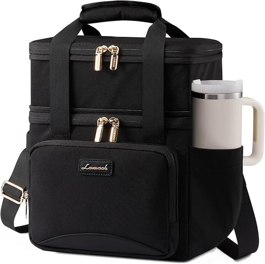 LOVEVOOK Insulated Lunch Bag For Women Men,Expandable Double Deck Lunch Box With Large Cup Holder,Leakproof Cooler Bag For Adult Lunch Tote Bag Work Picnic Beach with Adjustable Shoulder Strap Gift