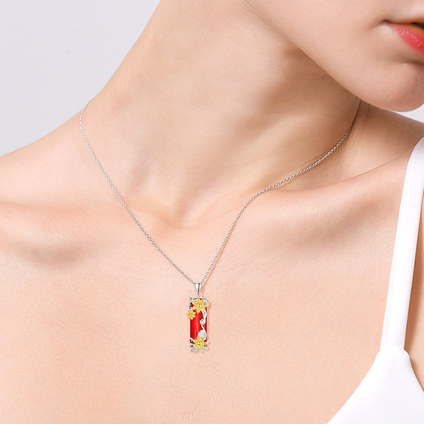 AENEAS Valentines Day Gifts for Women Her Sunflower Necklace 925 Sterling Silver Ruby Crystal Pendant Sunflower Jewelry Gifts for Her Wife Women