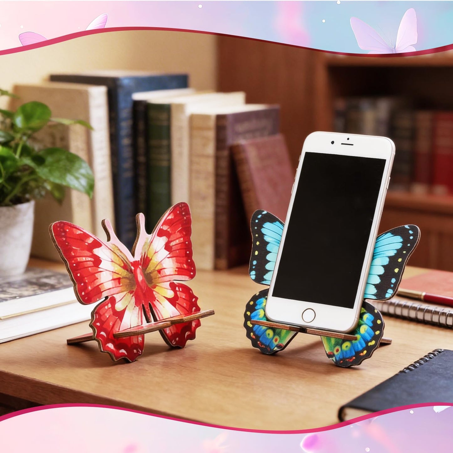 Konohan 12 Pack Wooden Butterfly Cell Phone Stands, Bulk Employee Appreciation & Spring Thank You Gifts, Decorative Desk Phone & Tablet Holders with Charging Hole, for Office, Team, Coworkers, Staff