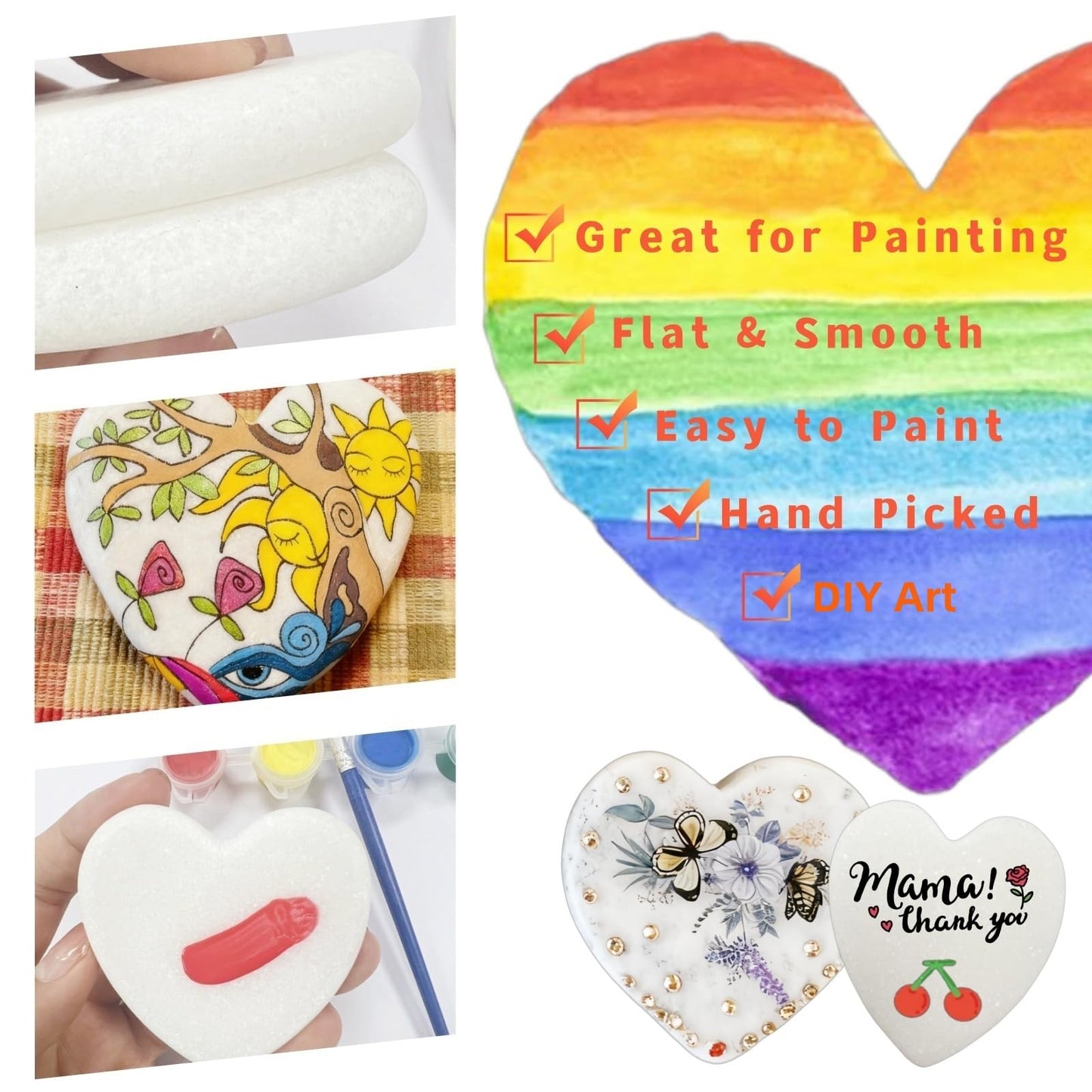 Lifetop 12PCS White Heart Shaped Rocks for Painting, Medium & Small Heart Rocks to Paint, 2.0/2.4in Flat Painting Stones,Smooth Kindness Rocks for Crafts, DIY,Garden Decoration,Holidays
