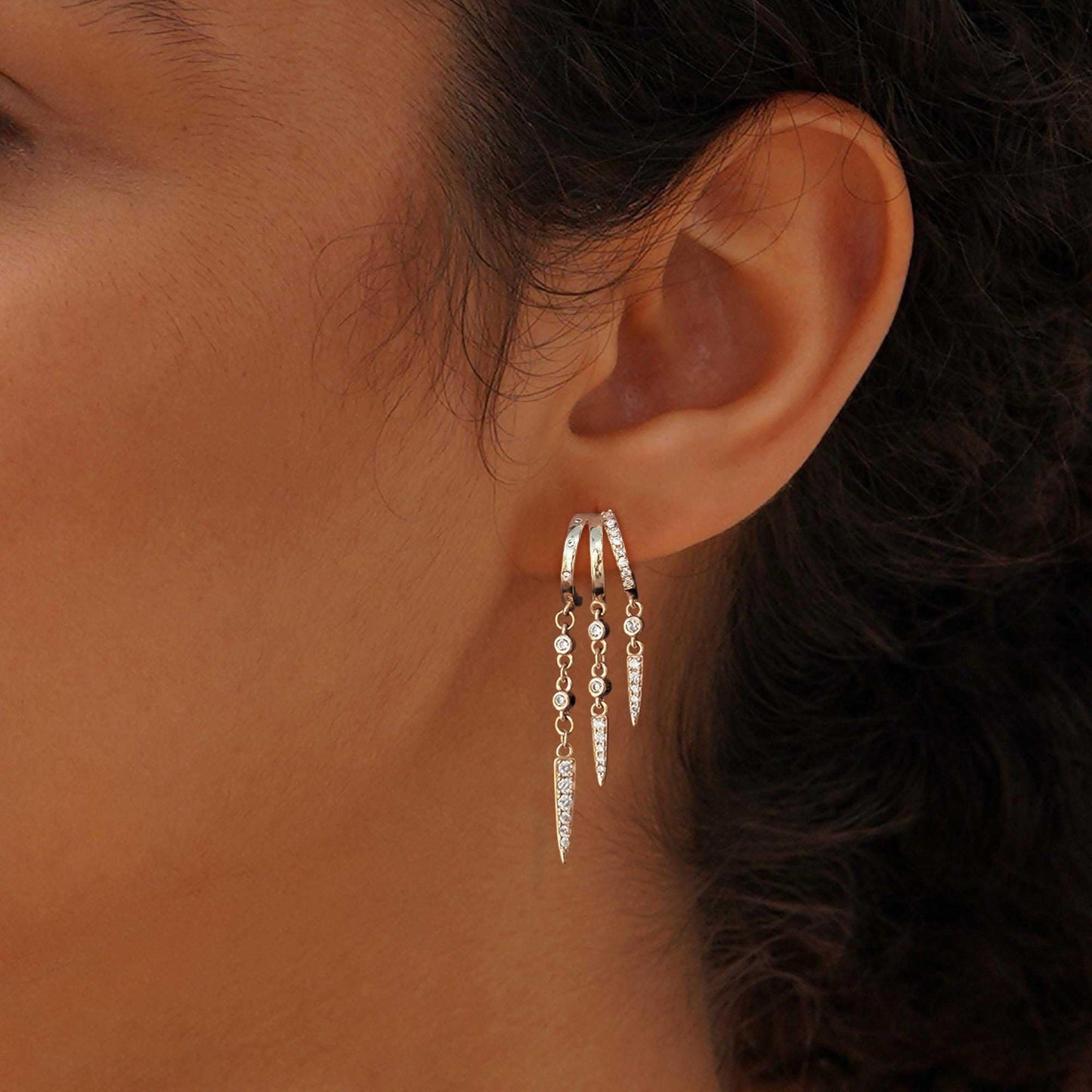SELSHE Dangle Earrings for Women Trendy, Small Silver Hoop Stud Earrings Long Silver Triple Drop Earrings Dainty Drop Earrings for Women Women's Accessories Jewelry