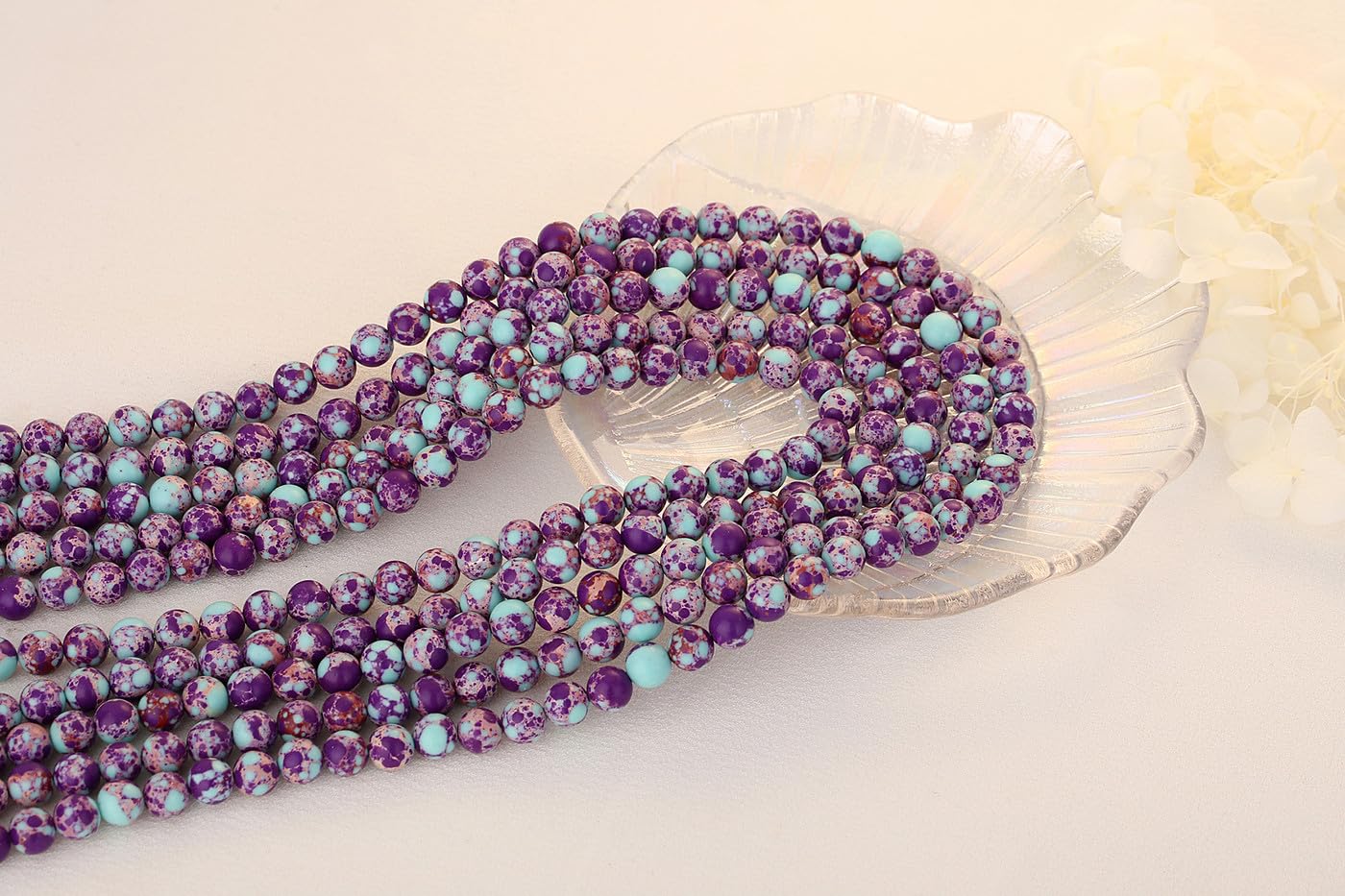 QINJIEJIE 60PCS Colorful Imperial Jasper Beads 8mm Stone Beads Round Loose Purple and Blue Pattern Gemstone Bead for Bracelet Beading Crystal Jewelry Making DIY Necklace Earrings 0.32"