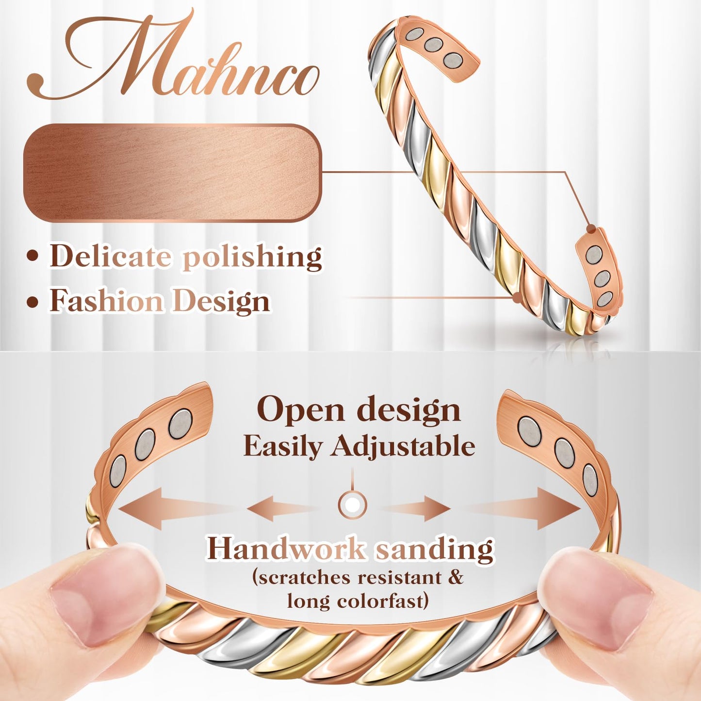Copper Bracelets for Women Men Lymph Detox Magnetic Bracelet Magnetic Copper Bracelet, Tri-color Bracelet Jewelry Gift for Christmas Valentine's Day Mother's Day