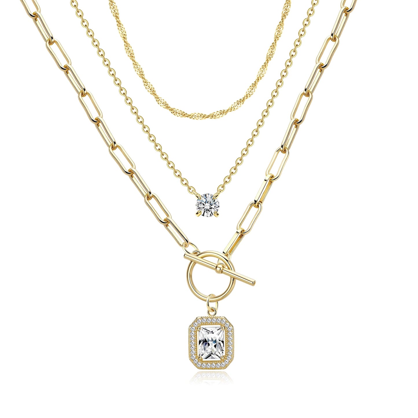 ORAZIO Layered 14K Gold Plated Necklaces for Women Dainty Necklace Stack Silver Plated Non Tarnish Free Pendant Chunky Chain Pearl Paperclip Cross Heart Necklace Set for Women C