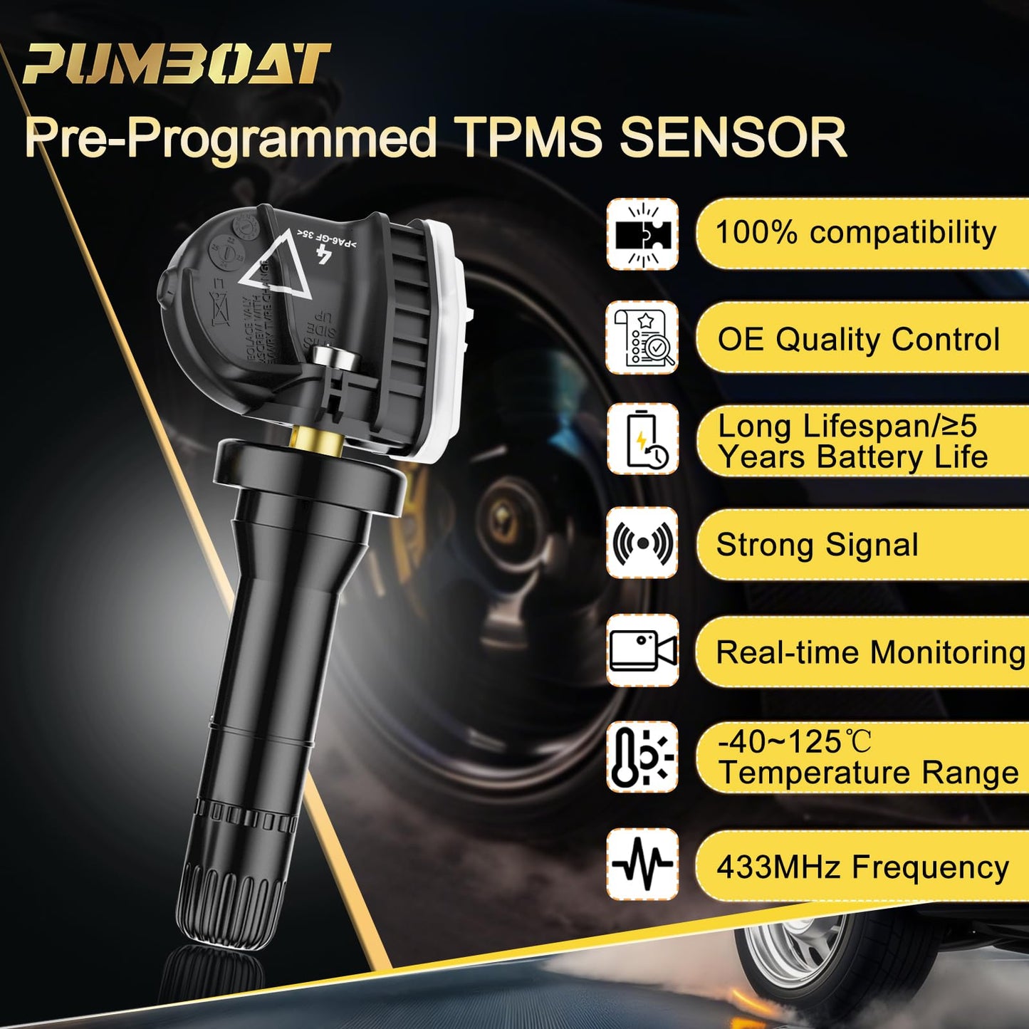 PUMBOAT TPMS 433Mhz GM Tire Pressure Monitoring Sensor Fit for:-Chevy Silverado 1500 2500 3500（19-22）|Traverse（16-22）|Blazer（19-22）|-GMC Sierra 1500（19-20）|Sierra HD（19-22）|OE#13598773 Kit (4 PCS)