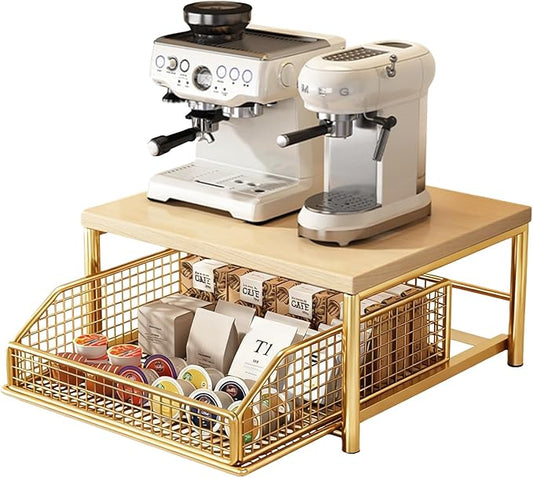 Funecy Coffee Pod Drawer Holder,Coffee Machine Storage Rack,Home Kitchen Counter Coffee Bar Organizer,Storage Basket Drawer (Gold)