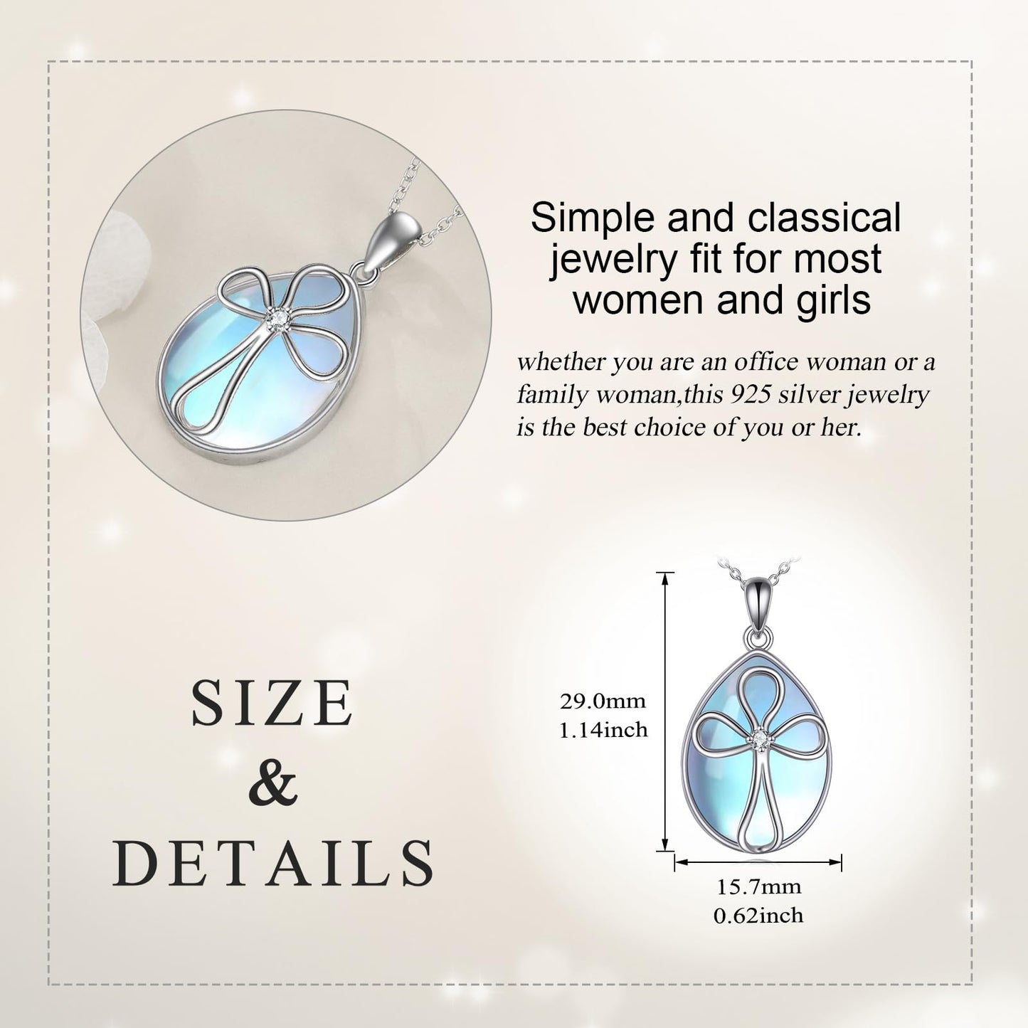 YAFEINI Moonstone Cross Necklace 925 Sterling Silver Cross Cubic Zirconia Pendant Necklace Jewelry for Women (X-Moonstone Cross Necklace)