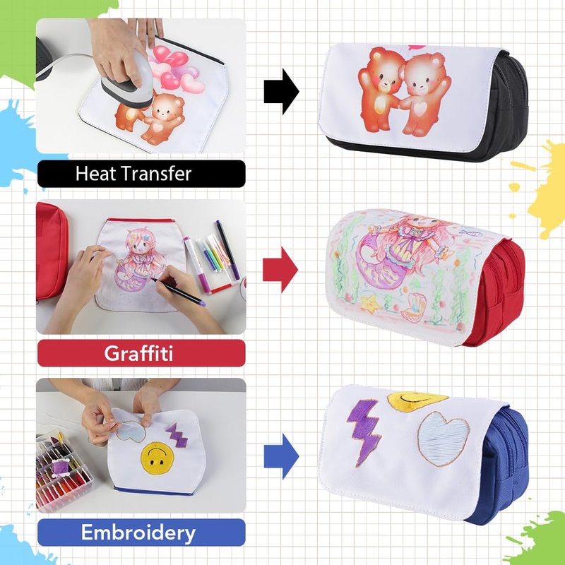 4 Pcs Blank Sublimation Pencil Case Cosmetic Bags Printable Multipurpose DIY Makeup Bags Toiletry Pouch with Removable Flap-Black