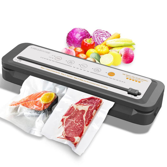 MEGAWISE Food Vacuum Sealer Machine with Built-in Cutter – 80kPa Suction, One-Touch Operation, 4 Food Modes, Compact Design (Silver)